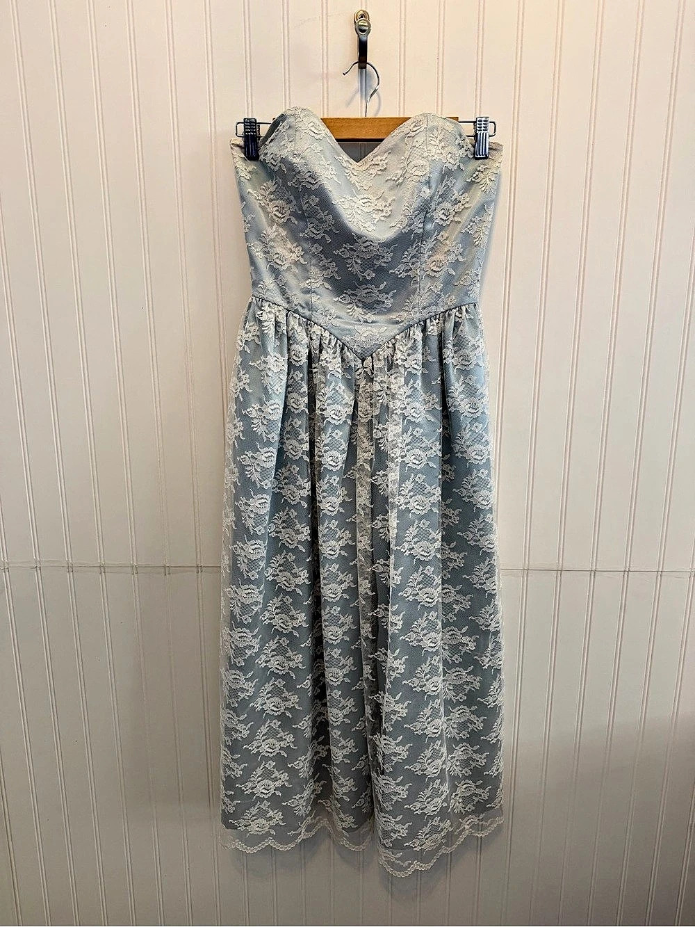 Vintage Blue & White Floral Lace Maxi Dress